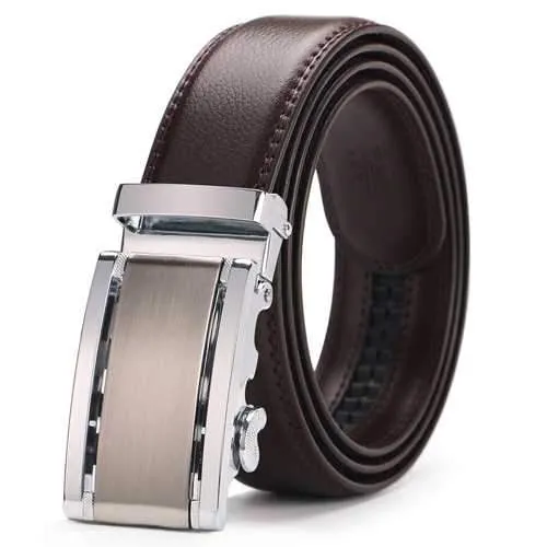 125CM Mens Automatic Buckle Business Two-Layer Leather Belt