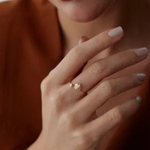 14k Gold Clover and Solitaire Ring