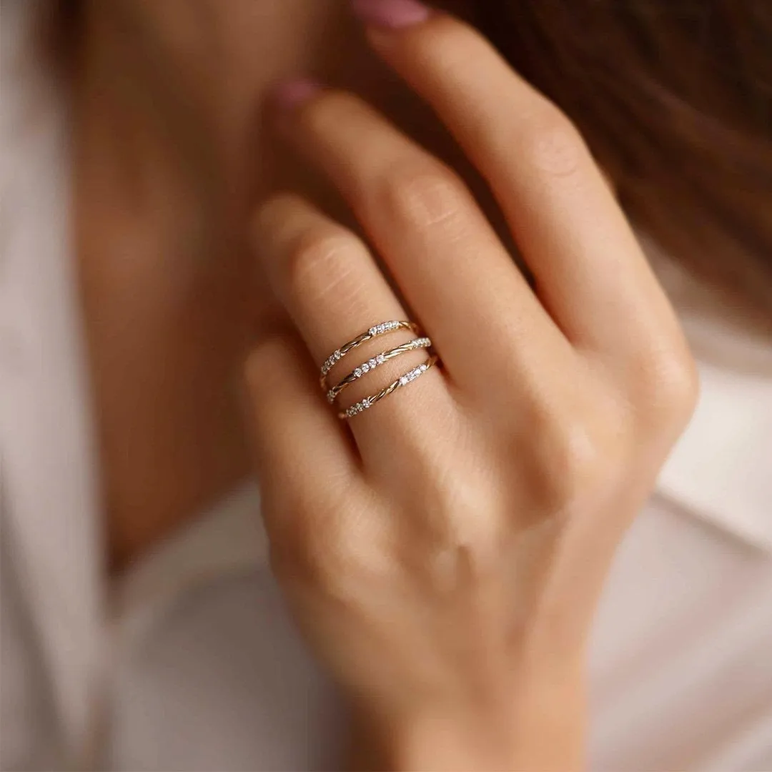 14k Gold Triple Stone Twist Detail Ring