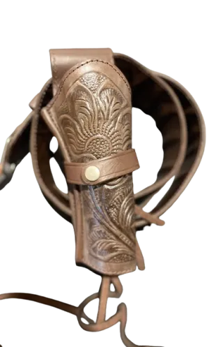 38/357 Caliber Vintage Brown Western Cowboy Hollywood Style Hand Tooled Gun Holster and Belt