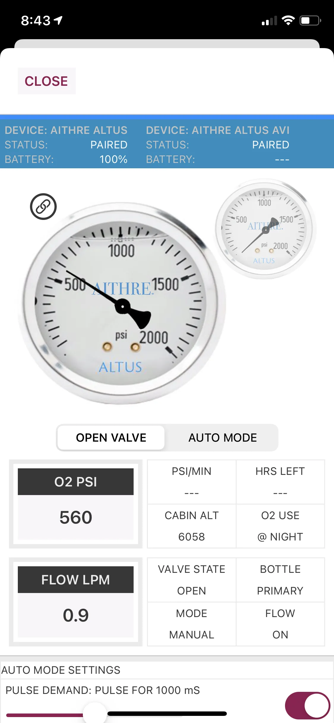 AVI8 2-Place Smart O2 Valve with Mountain High Regulator and Altus Meso