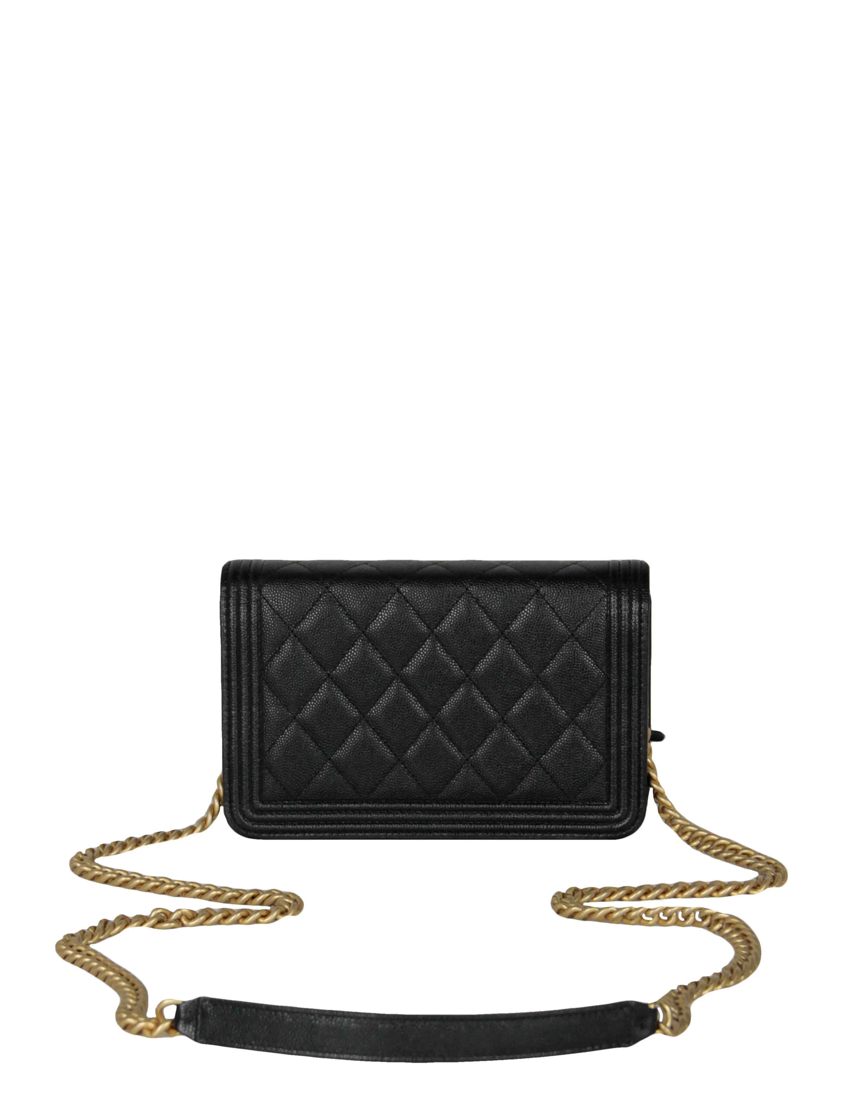 Chanel 2023 Black Caviar Boy Wallet on Chain WOC Crossbody Bag