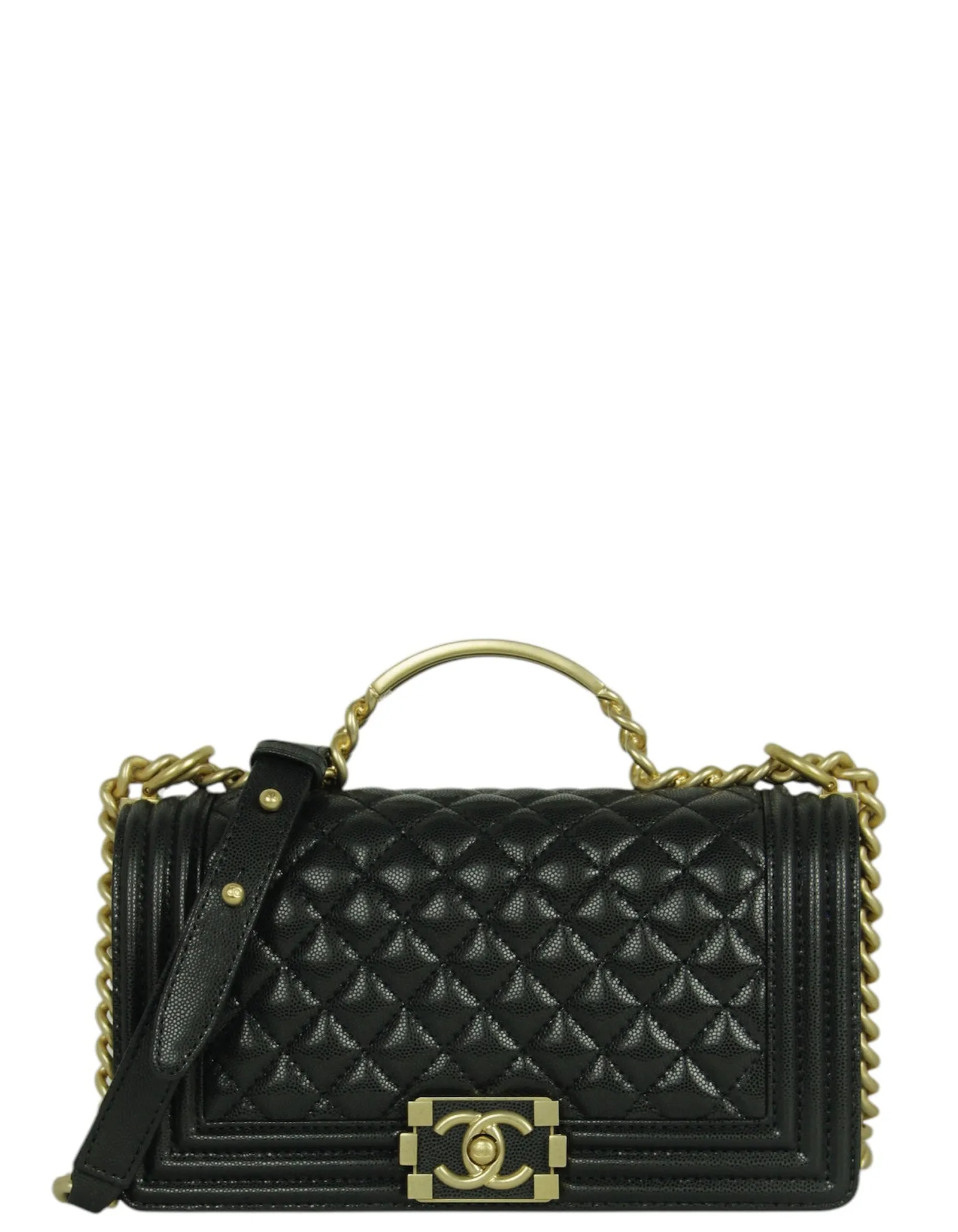 Chanel 2024 Black Caviar Medium Top Handle Boy Bag