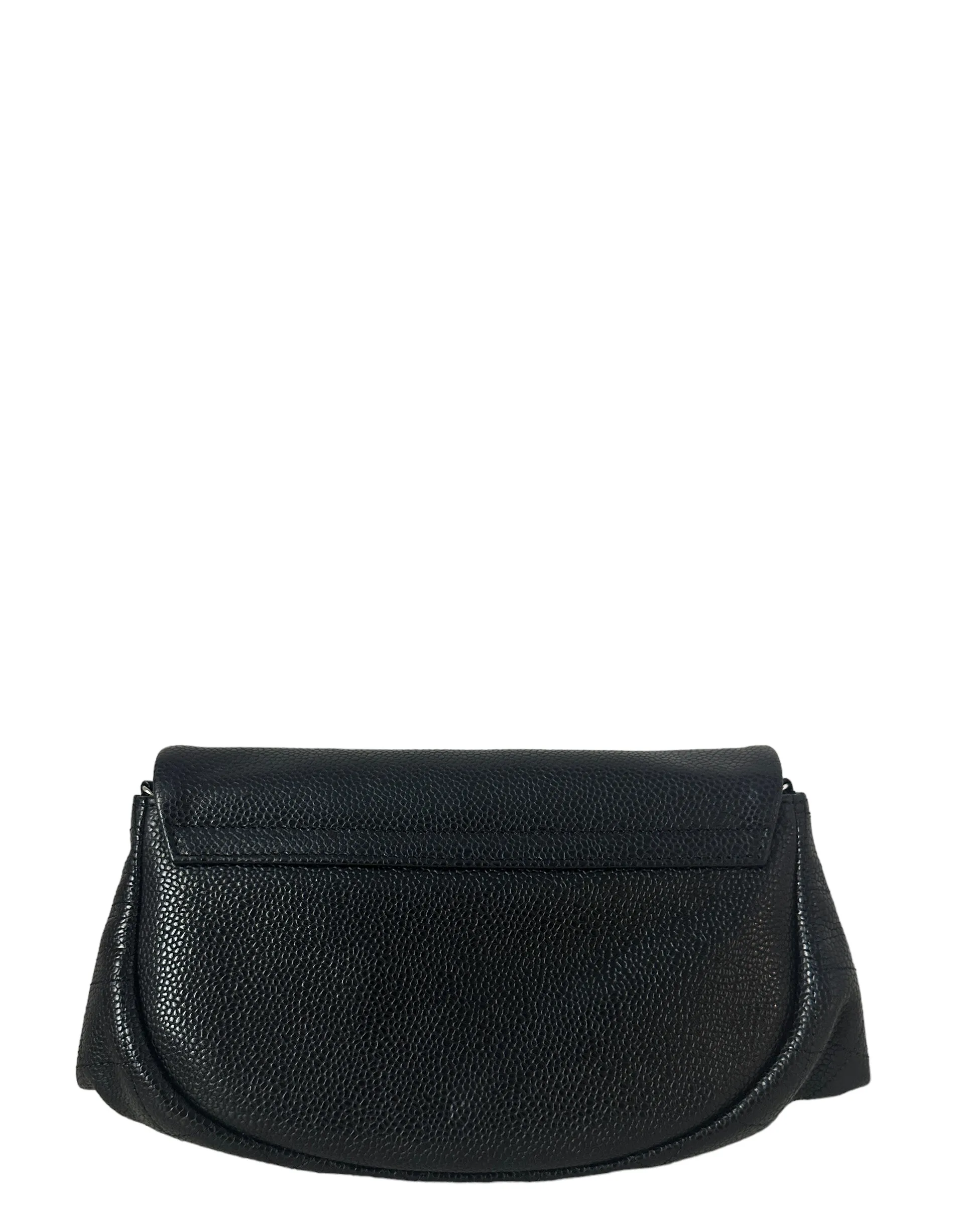 Chanel Black Caviar Leather Half Moon Wallet On Chain WOC Crossbody Bag