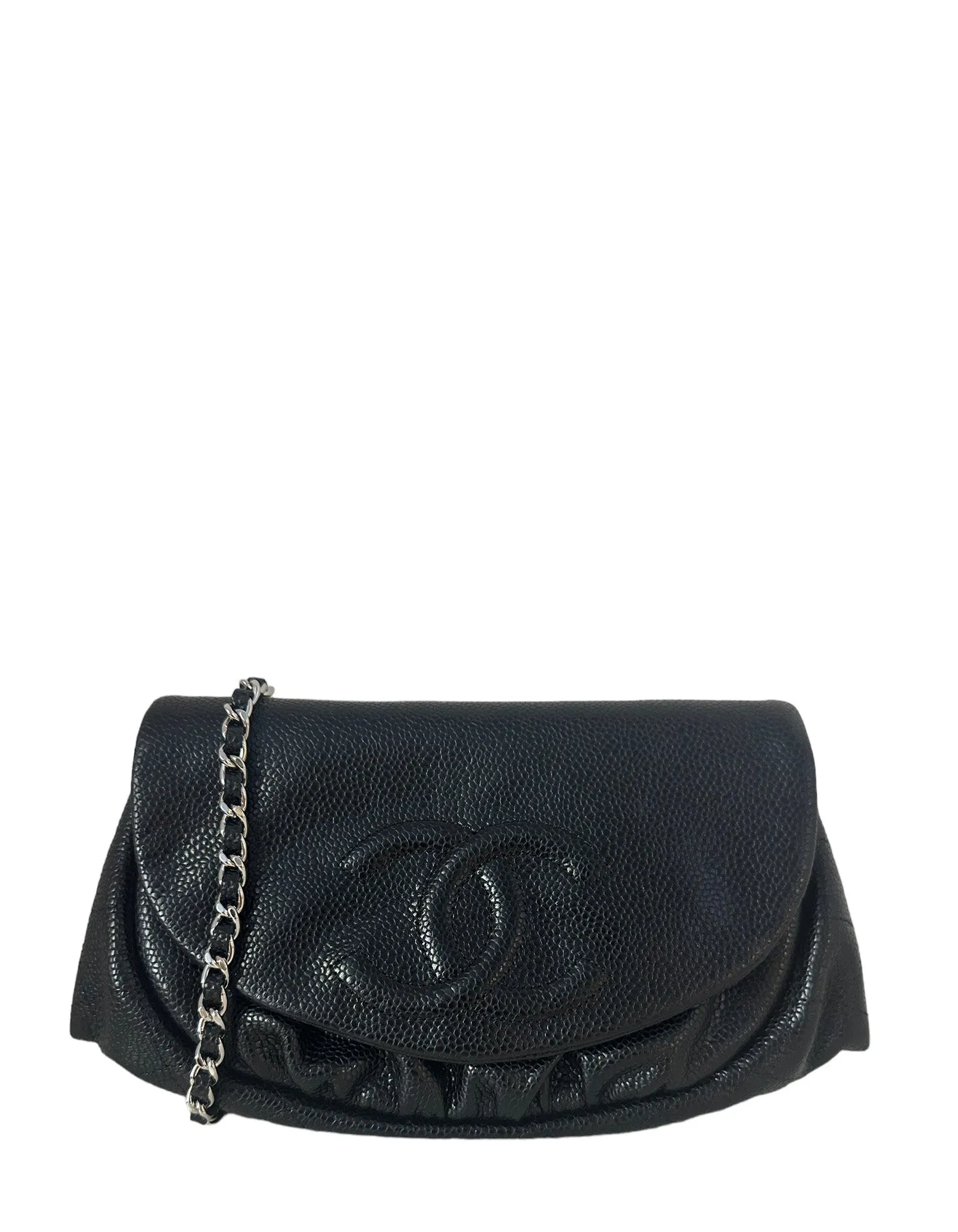 Chanel Black Caviar Leather Half Moon Wallet On Chain WOC Crossbody Bag