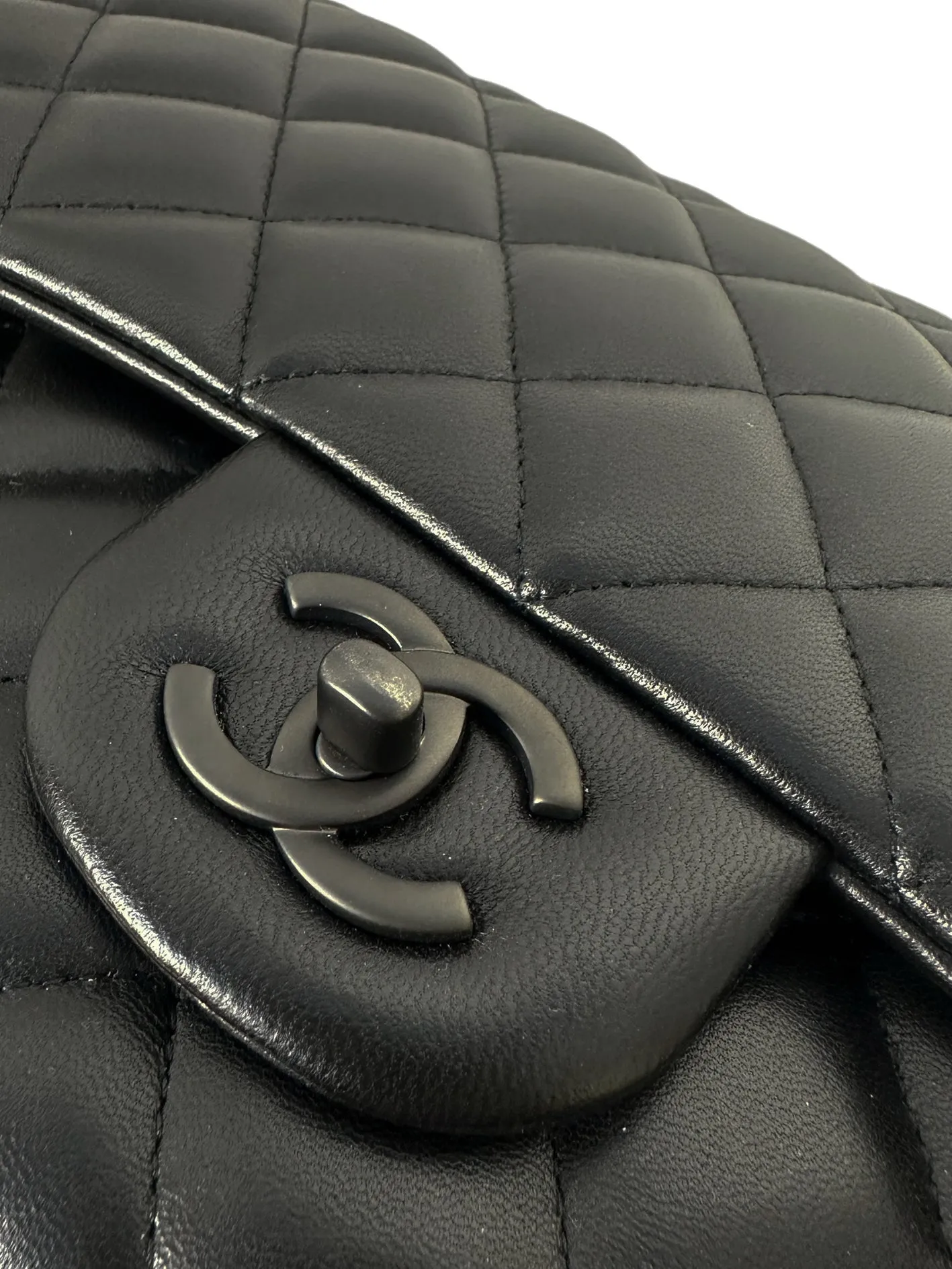 Chanel SO Black Lambskin Leather Quilted Classic Double Flap Jumbo Bag
