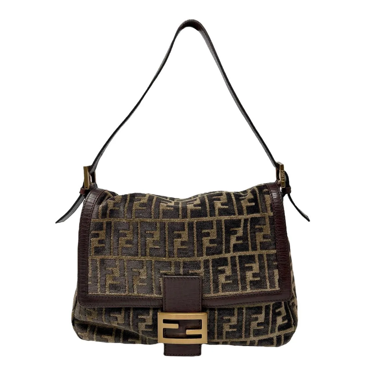 Fendi Brown Velour Logo Baguette