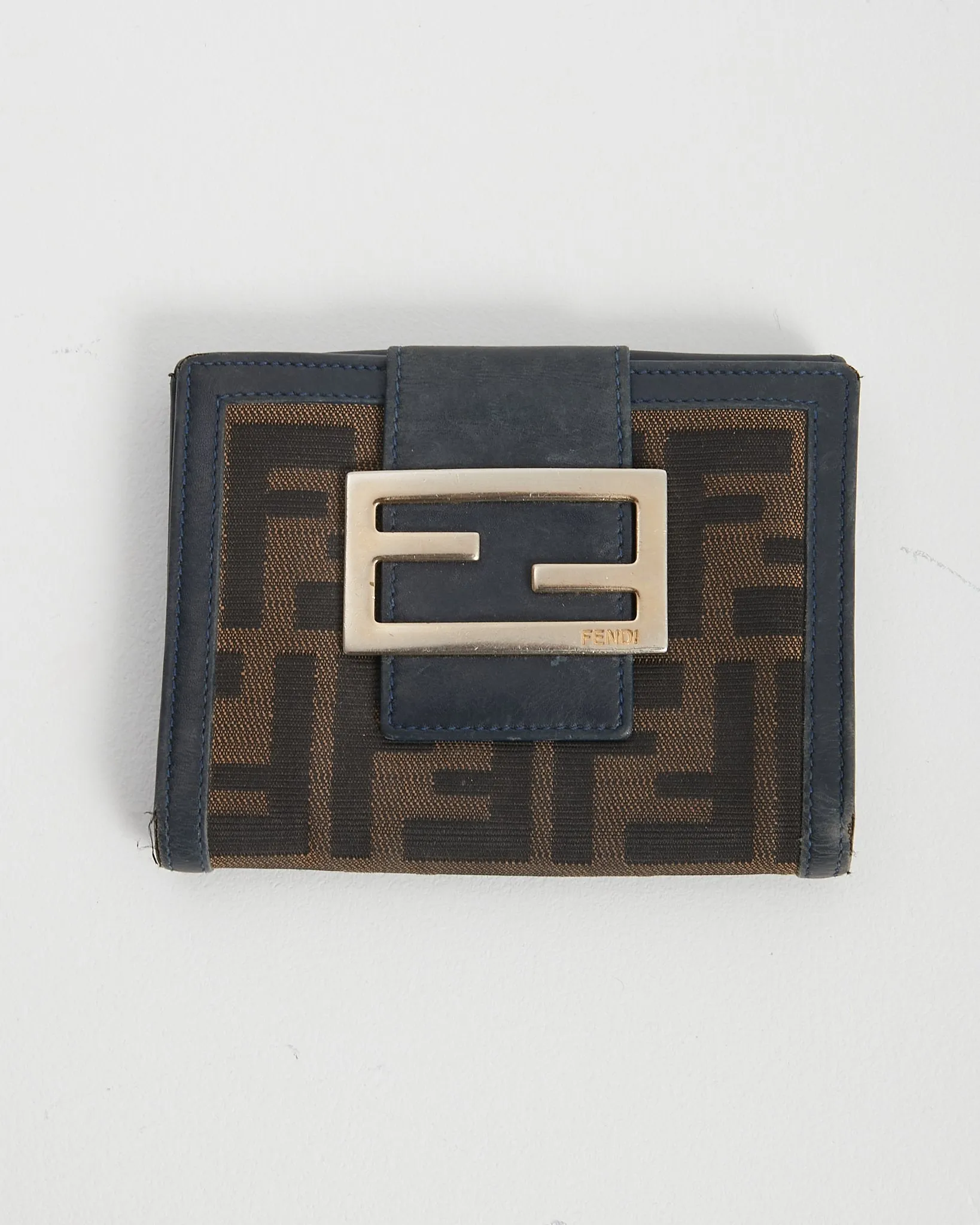 Fendi Brown/Navy Zucca Print Canvas Compact Flap Wallet