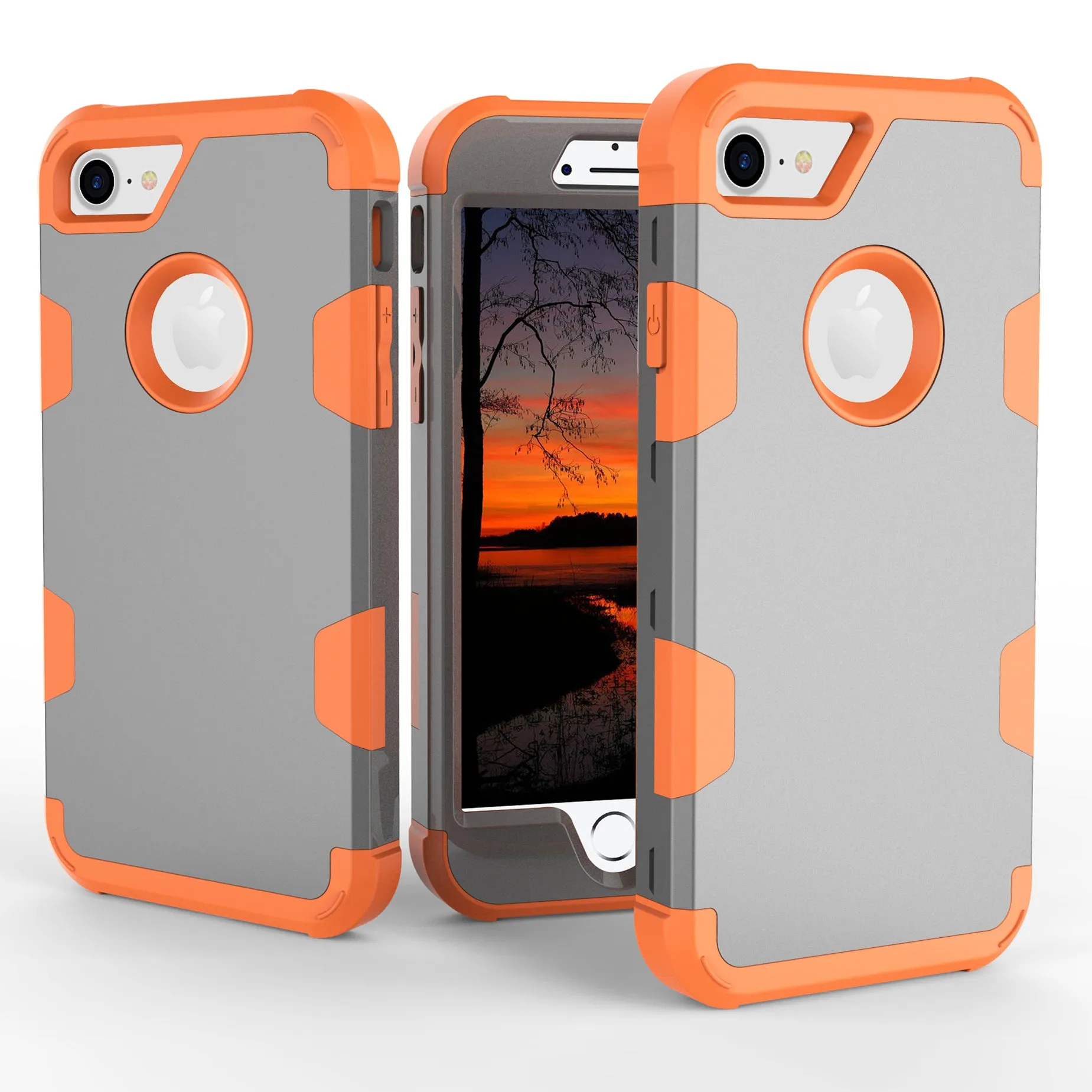 For iPhone 7 PC  Silicone 2 in 1 Hit Color Tri-proof Shockproof Dustproof Anti-fall Protective Cover Back Case Gray   orange