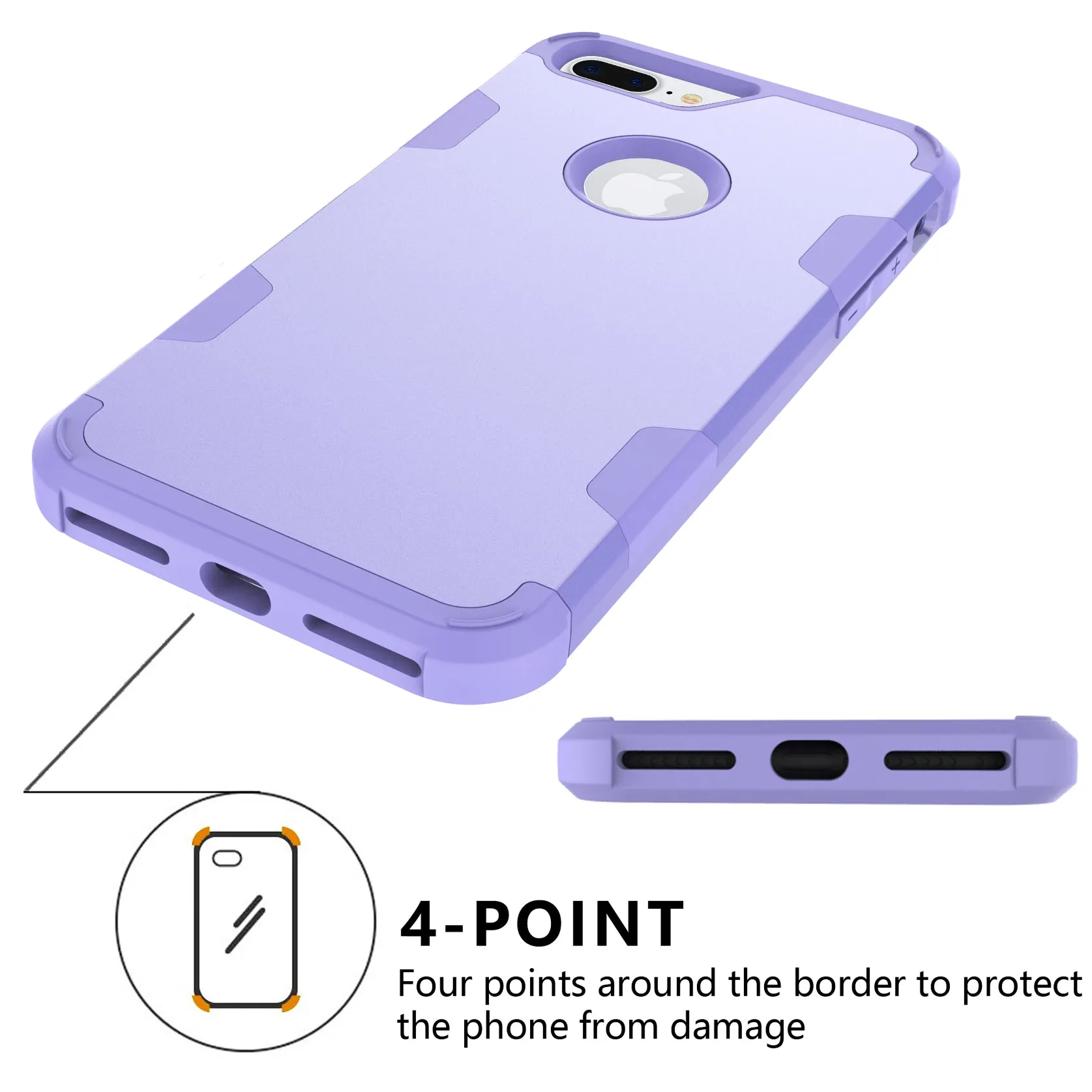 For iPhone 7 plus PC  Silicone 2 in 1 Hit Color Tri-proof Shockproof Dustproof Anti-fall Protective Cover Back Case purple