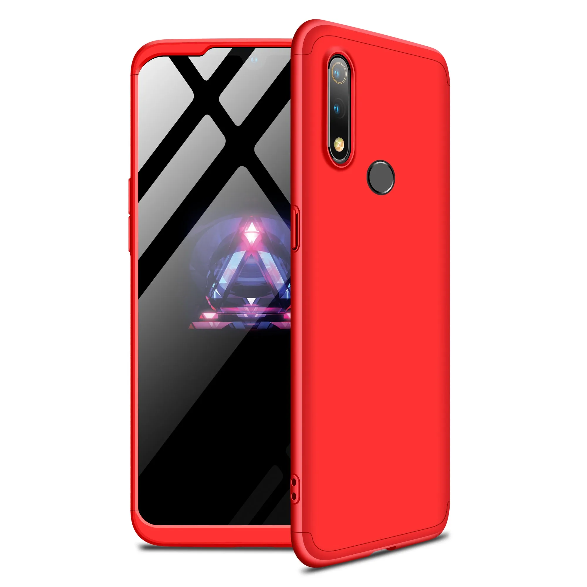 For Oppo Realme 3 pro Ultra Slim PC Back Cover Non-slip Shockproof 360 Degree Full Protective Case Red black red