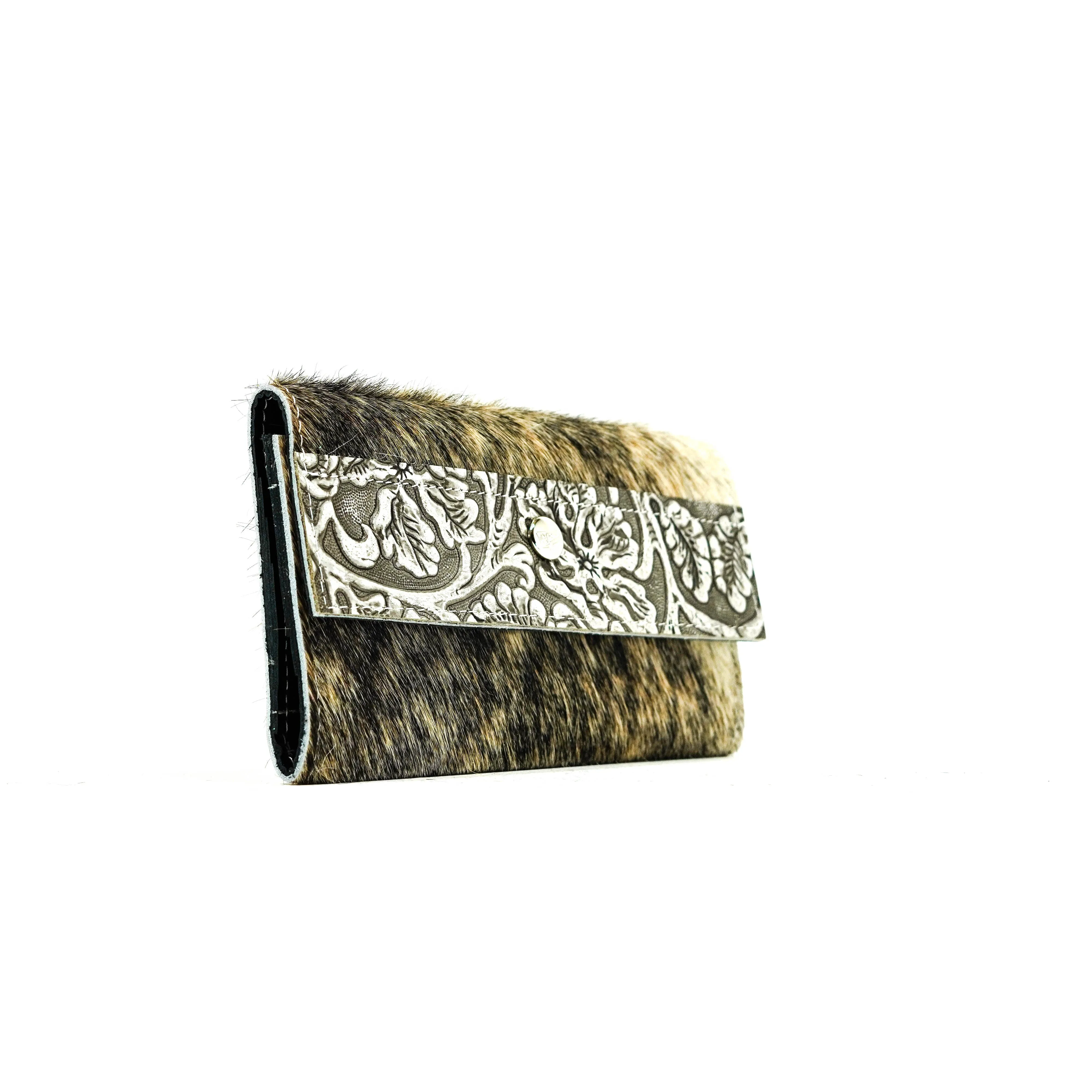 Kacey Wallet - Exotic Brindle w/ Silver Tool