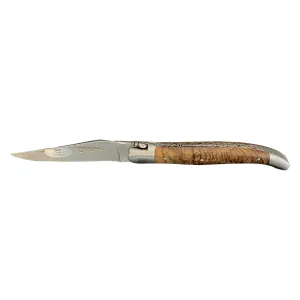 Laguiole en Aubrac Handcarved Plates Multipurpose Knife with Teak Wood Handle, 4.75-Inches, Brushed Bolsters
