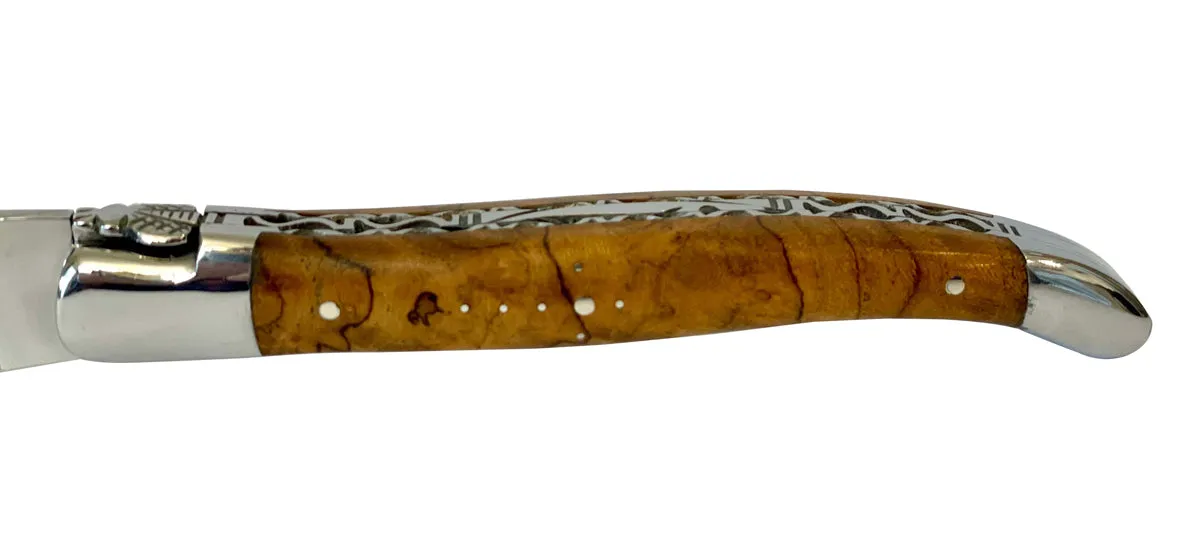 Laguiole en Aubrac Handcarved Plates Multipurpose Knife with Teak Wood Handle, 4.75-Inches