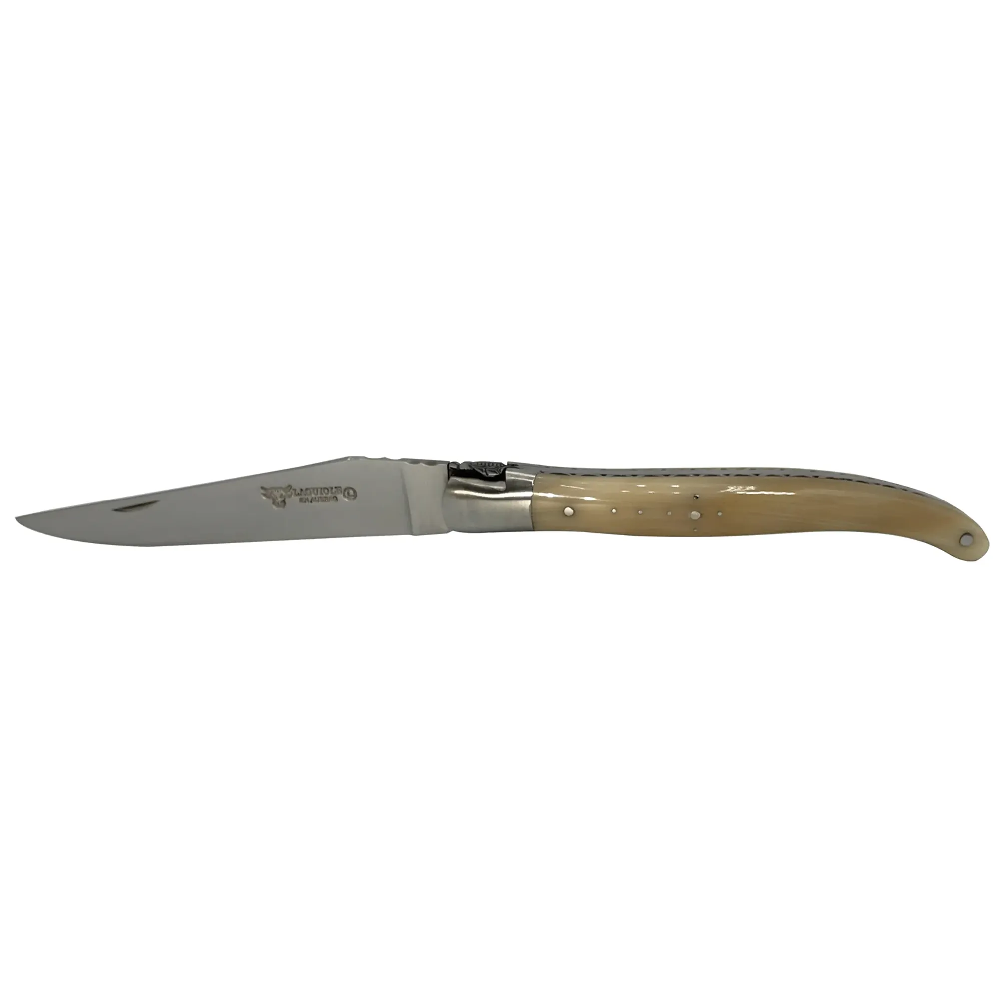 Laguiole en Aubrac Handcrafted Carved Plates Multipurpose Knife, Full Solid Horne Handle, 4-inches