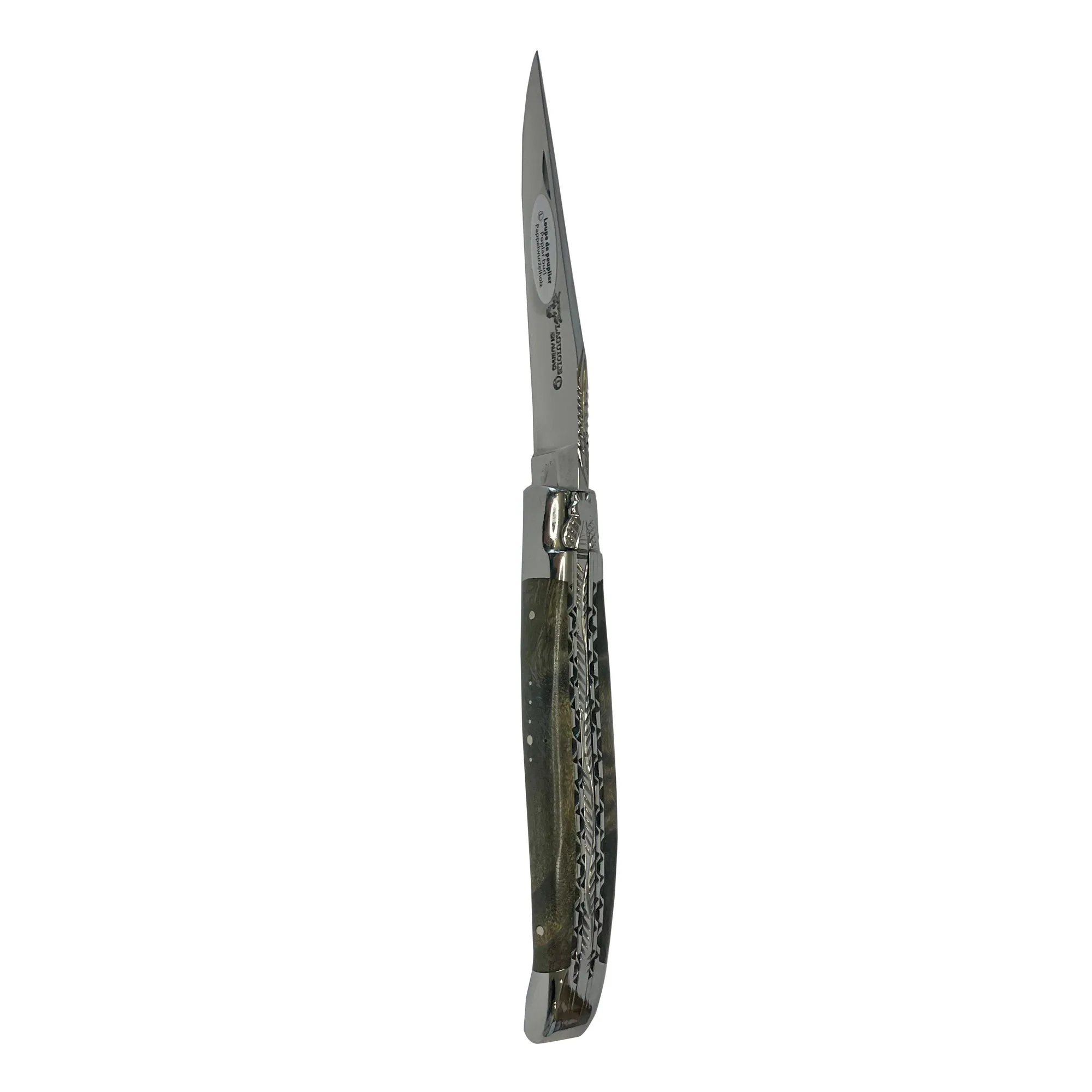 Laguiole en Aubrac Handcrafted Double Plates Multipurpose Knife Stainless Steel Bolsters, Blackened Poplar Wood Handle, 4.75 inches