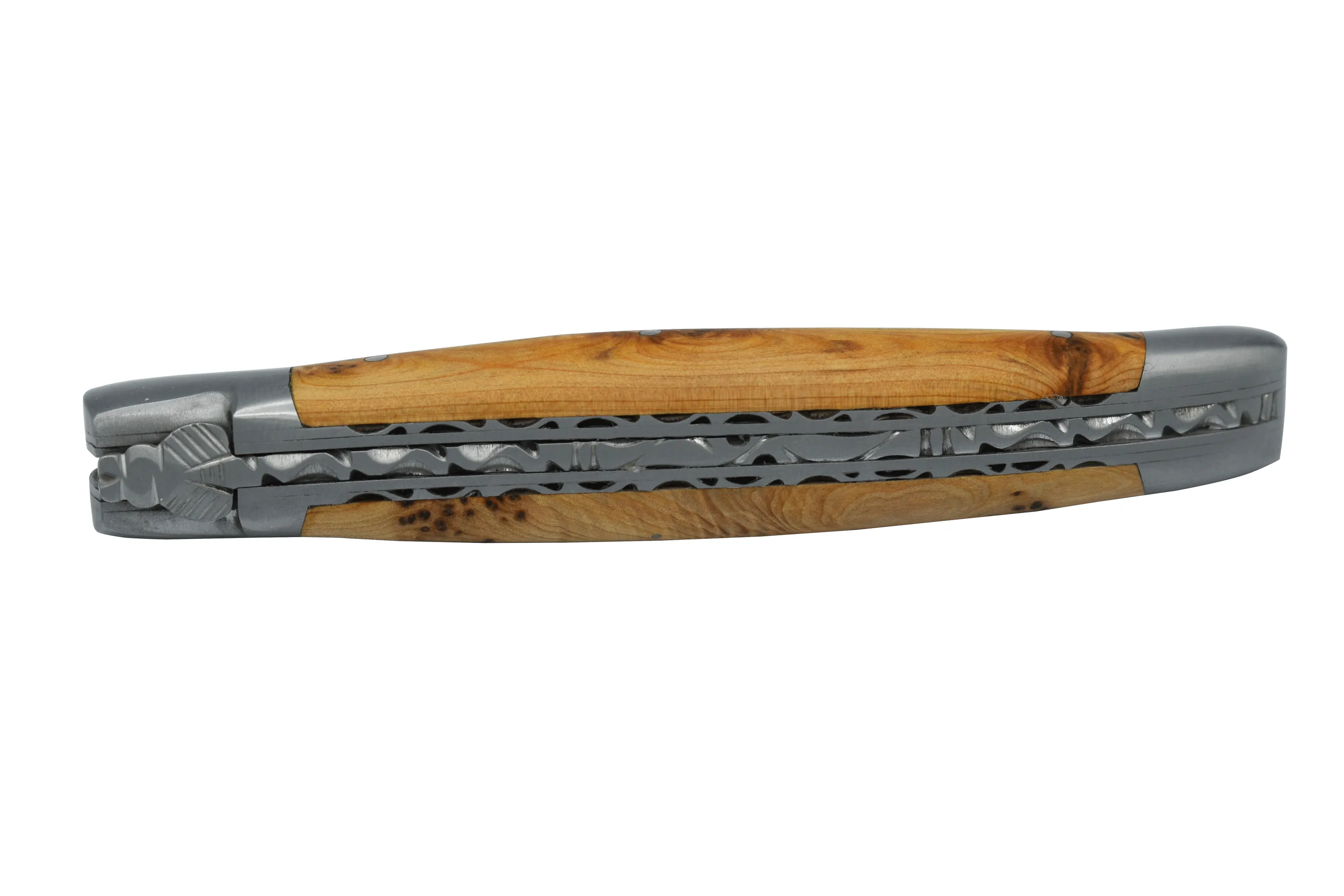 Laguiole en Aubrac Handcrafted Double Plates Multipurpose Knife Stainless Steel Bolsters, Juniper Handle, 4.75 inches