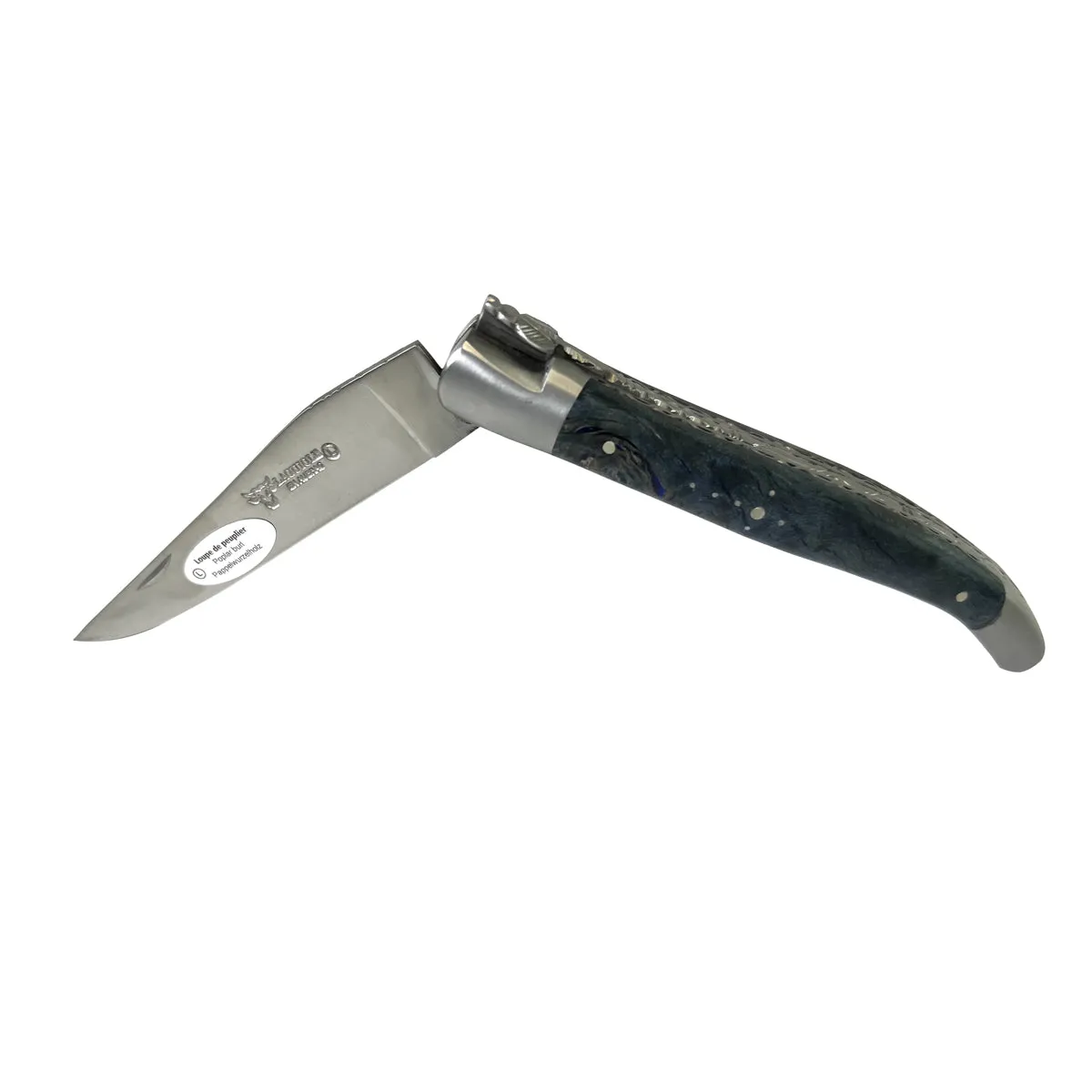 Laguiole en Aubrac Handcrafted Luxury Double Plates Multipurpose Knife With Stabilized Blue Poplar Burl Handle,  4.75-Inches
