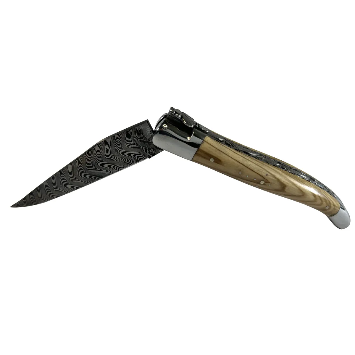 Laguiole en Aubrac Handcrafted Multilayer Damascus Double Plate Multipurpose Knife With Olive Wood Handle, 4.75-Inches