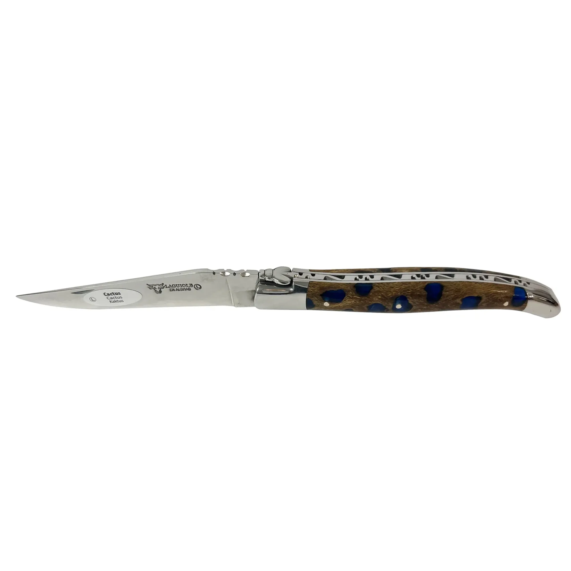 Laguiole en Aubrac Handcrafted Multipurpose Knife With Cactus Blue Handle, 4.75-Inches