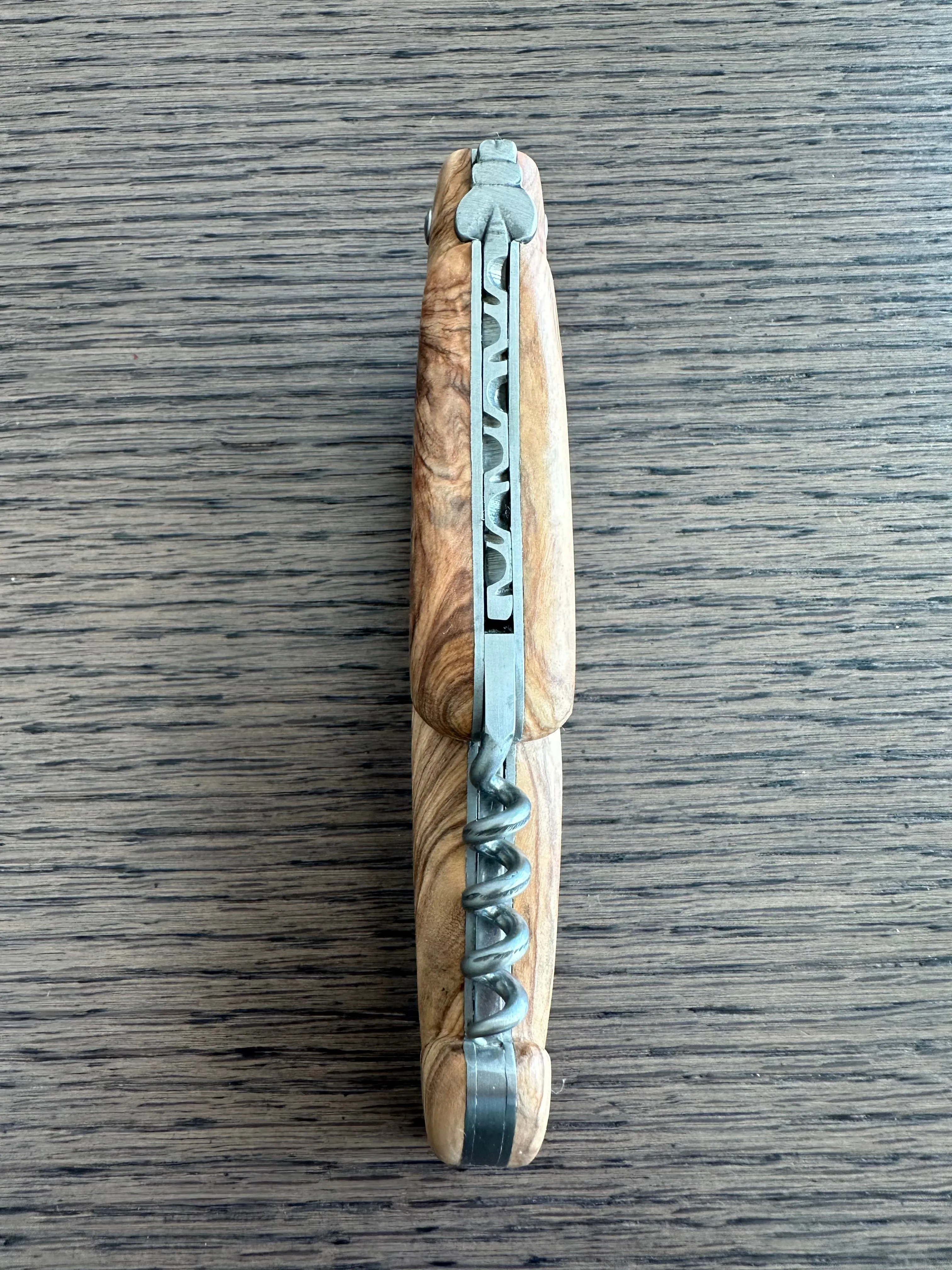 Laguiole en Aubrac Handcrafted Plated Multipurpose Knife Olive Wood Handle with Corkscrew, 4.75 inches
