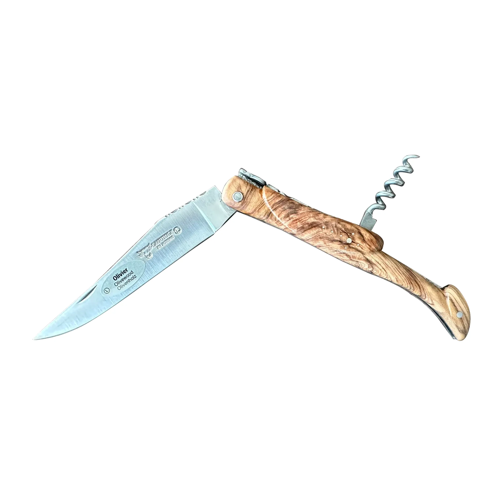 Laguiole en Aubrac Handcrafted Plated Multipurpose Knife Olive Wood Handle with Corkscrew, 4.75 inches
