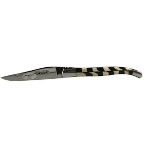 Laguiole en Aubrac Handcrafted Plates Multipurpose Knife, Ebony & Bone Checkerboard Handle Handle, 4.75 inches