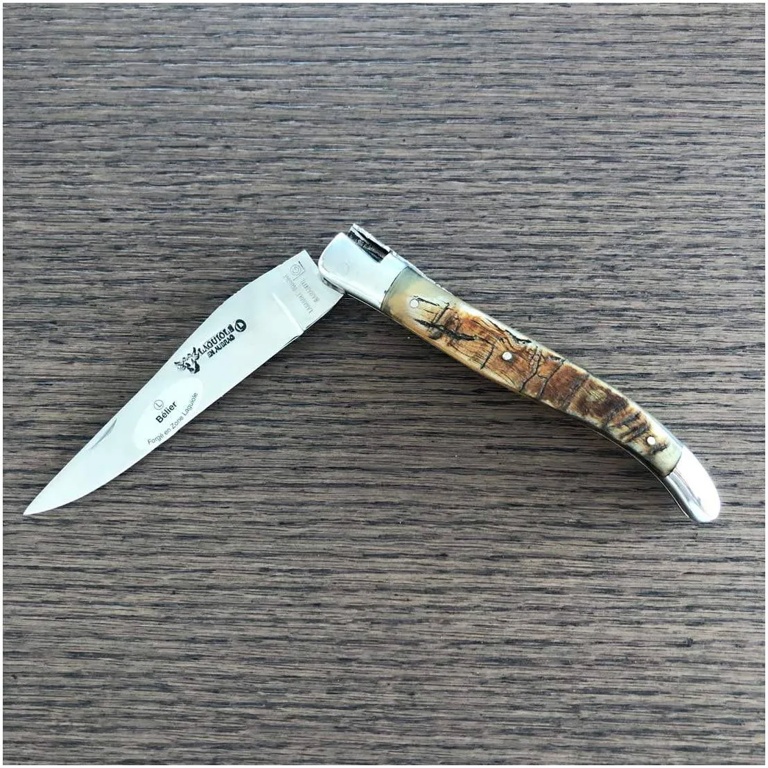 Laguiole en Aubrac Handcrafted Plates Multipurpose Knife, Ram Crust Horn Handle, 4.75 inches
