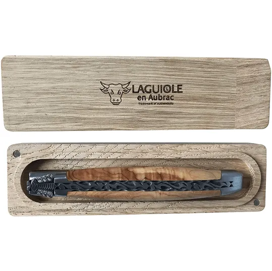 Laguiole en Aubrac Luxury Handcarved Plates Multipurpose Knife with Juniper Wood Handle, 4.75 inches