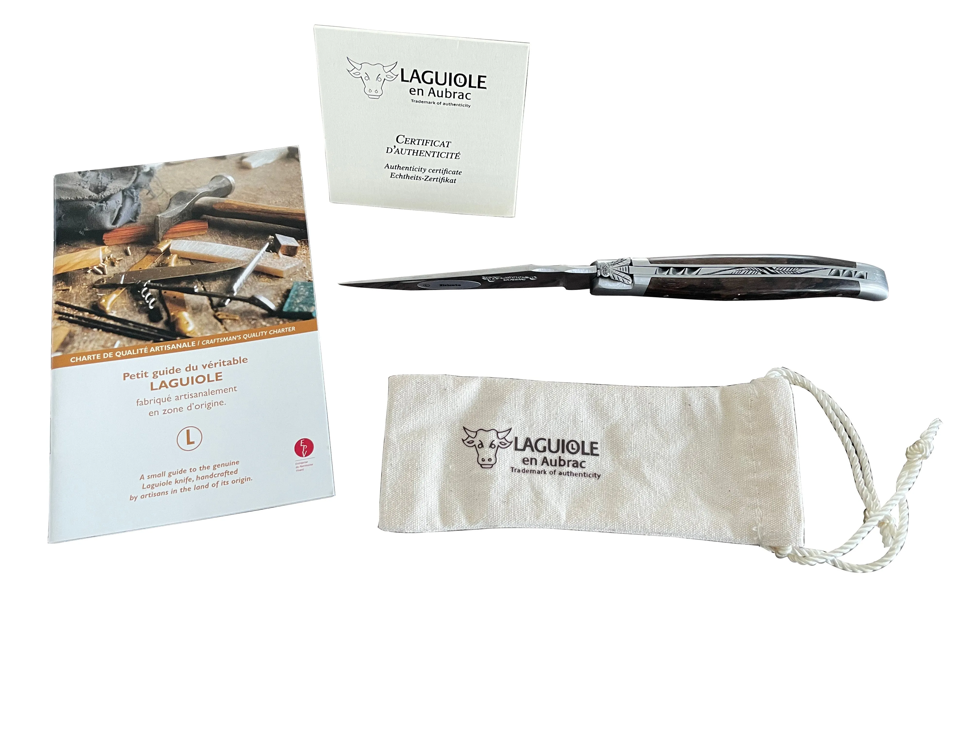 Laguiole en Aubrac Luxury Handcrafted Multipurpose Knife with Ziricote Handle, 4.75-Inches