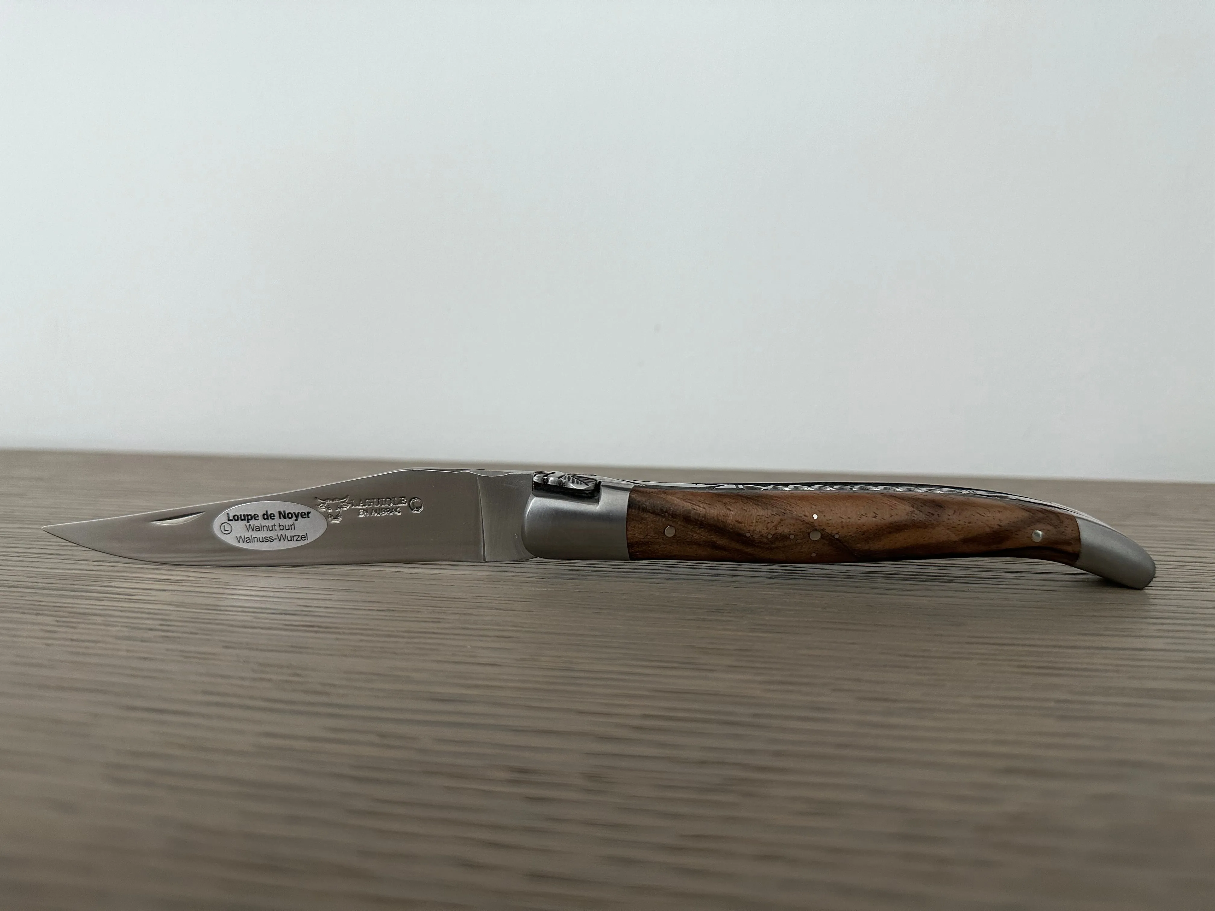 Laguiole en Aubrac Luxury Spring And Handcarved Plates Multipurpose Knife, With Walnut Burl Wood Handle, 4.75- Inches