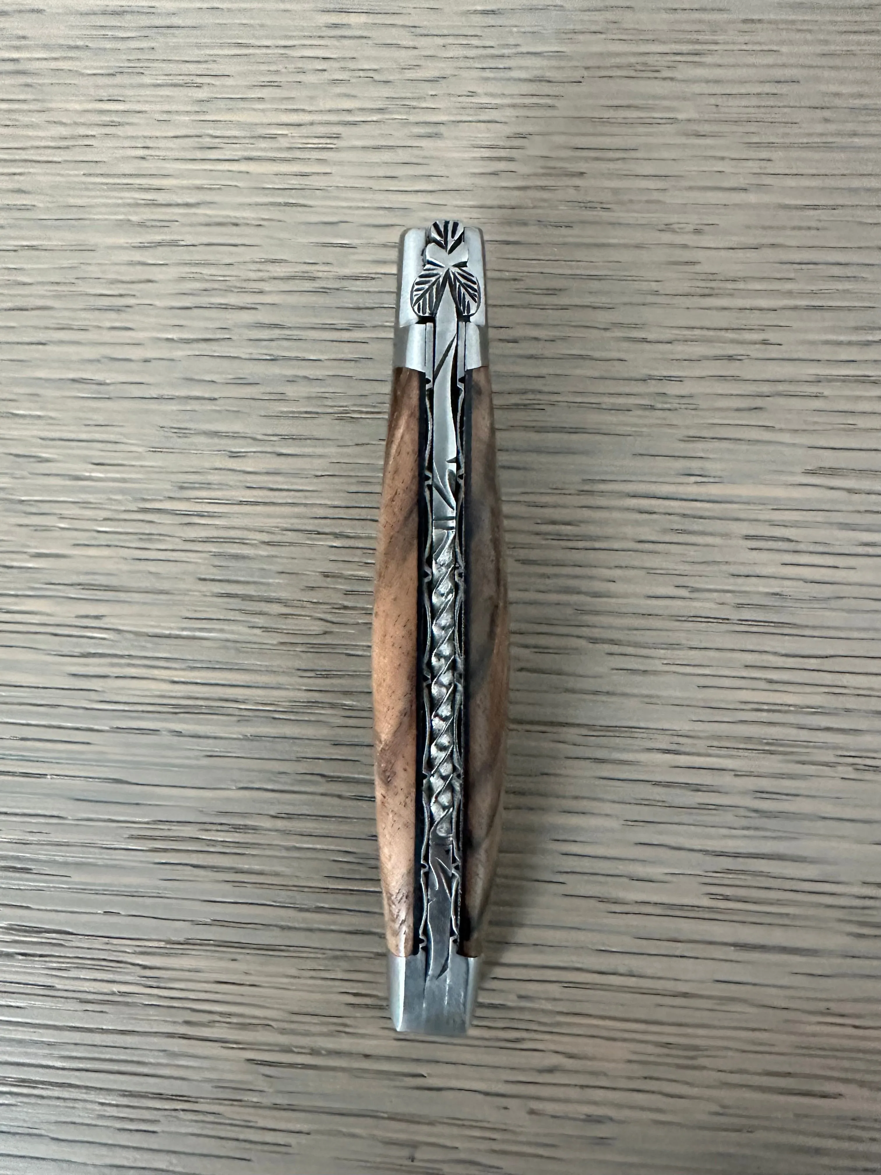 Laguiole en Aubrac Luxury Spring And Handcarved Plates Multipurpose Knife, With Walnut Burl Wood Handle, 4.75- Inches