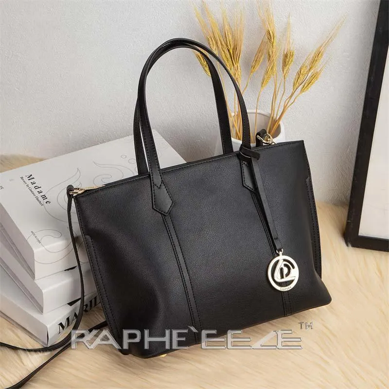Midi Size Luxurious Tote Hand Purse with Cross Body - Black