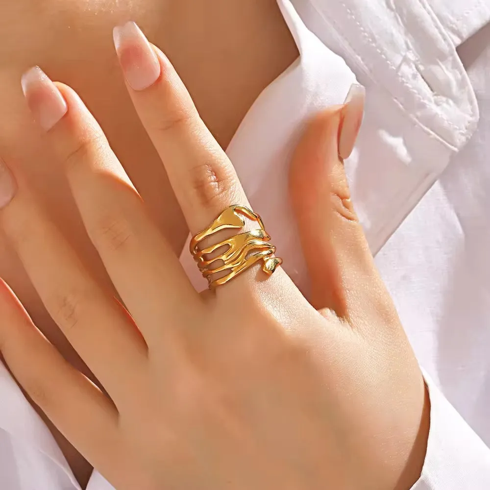 Minimalist Irregular Melted Metal Opening Ring
