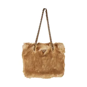 Prada Beige Fur Chain Shoulder Bag