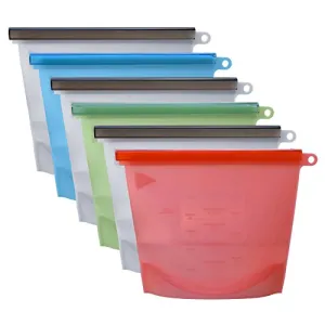 Reusable Silicone Food Bags For Preservation, Airtight Seal, 6 Pack, Silicone Versatile Cooking Bag for Refrigerator and Microwave, Food Storage and Keep Your Foods Fresh