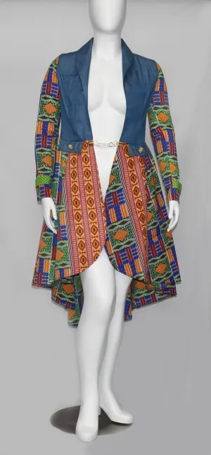 Royal Kente African Trendy With Denim Contrast Dutch Wax Printed Hollandaise Suit
