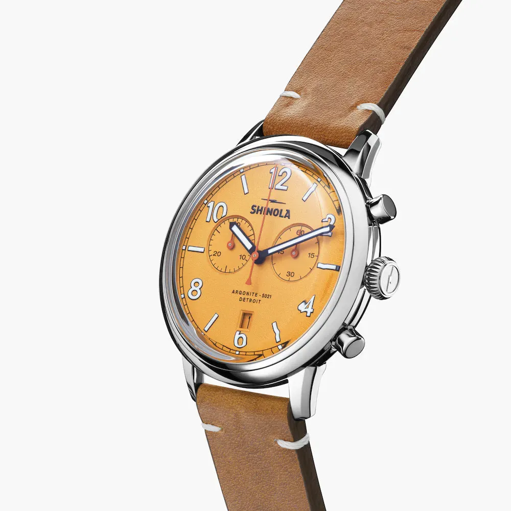 Shinola, The Traveler 42mm Orange Dial British Tan Leather