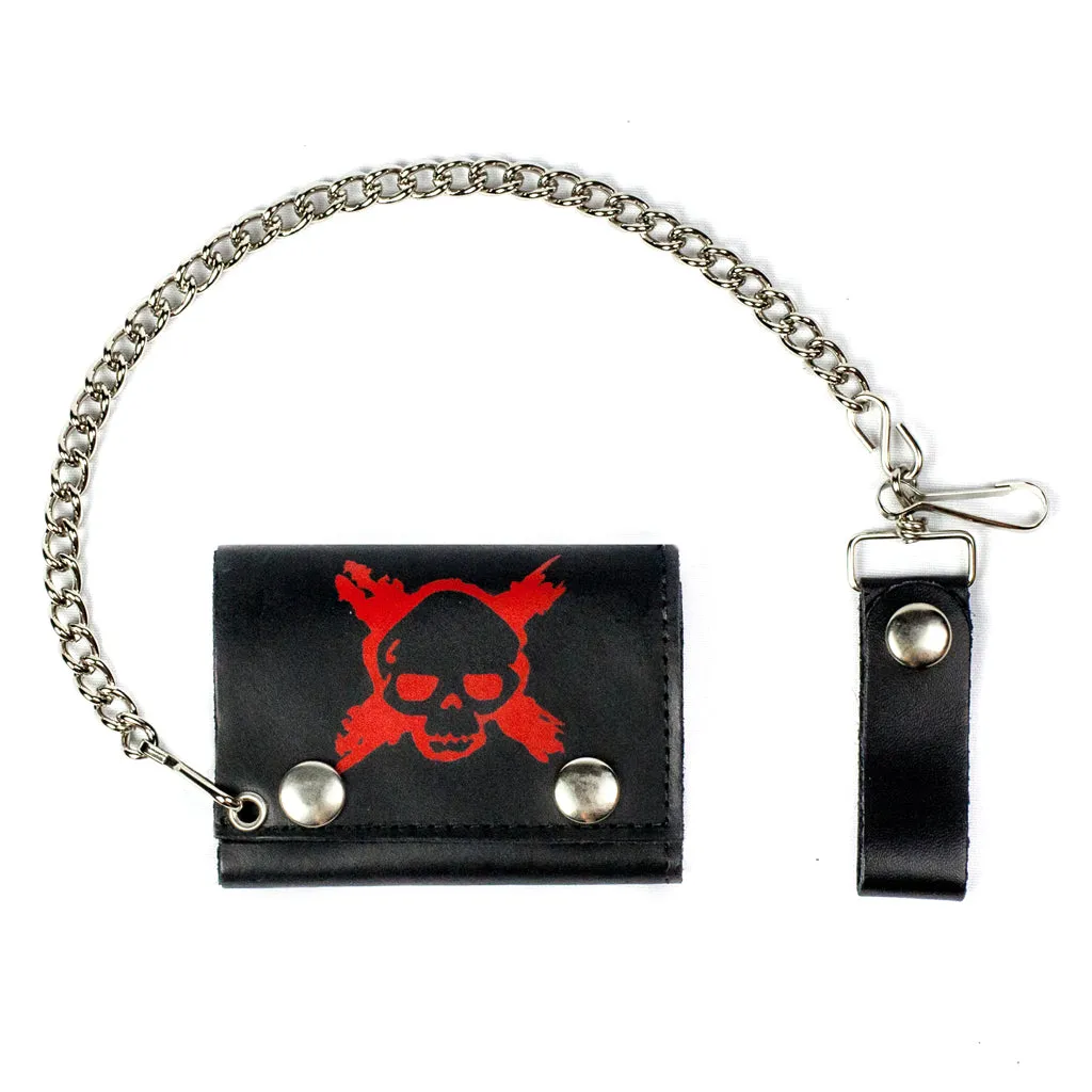 TC304-200 Tri-Fold Wallet w/ Chain- X-Skull Red