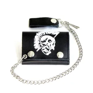 TC304-56  Tri-Fold Wallet w/ Chain- Mohawk Skull