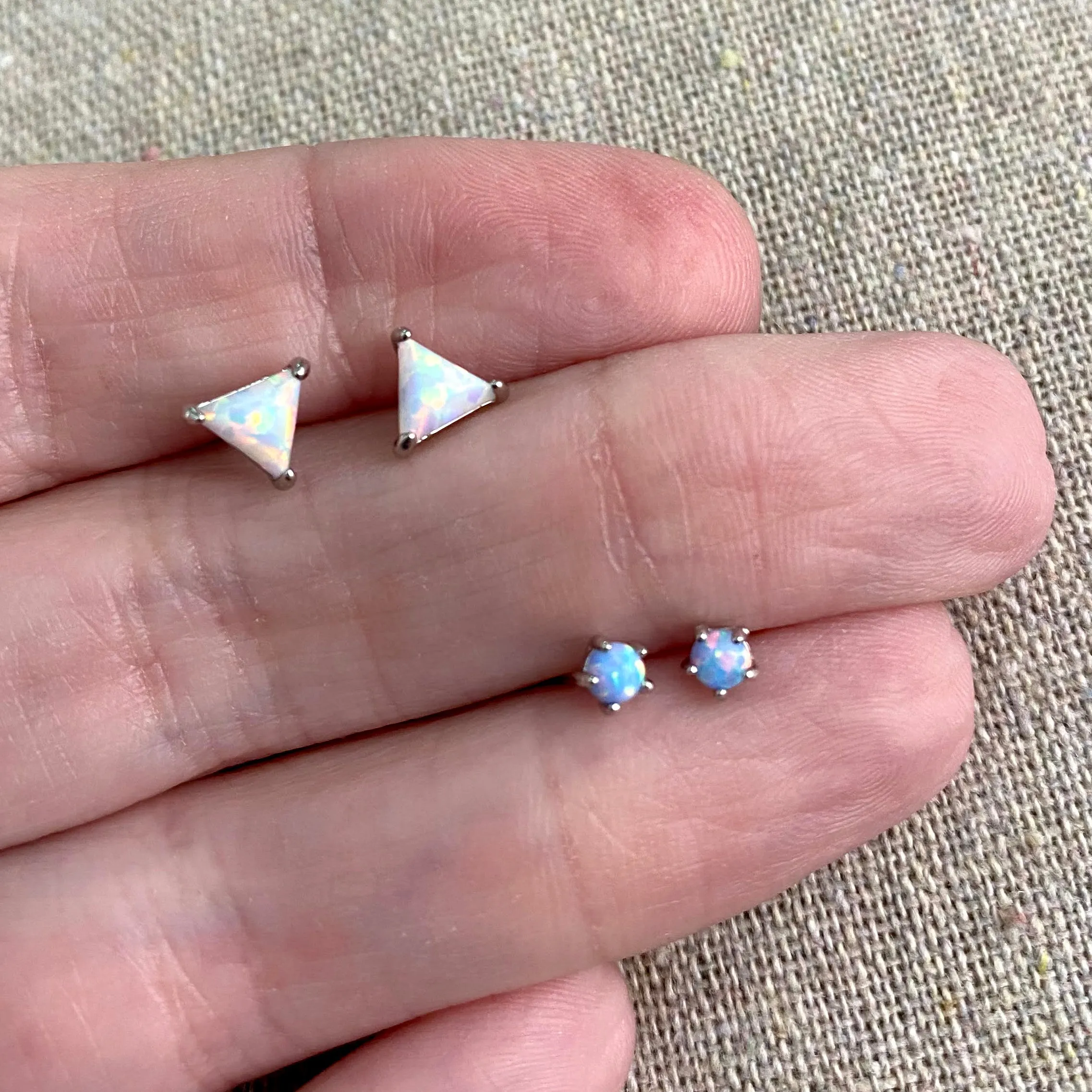 Triangulum Posts • White Opal • Rhodium