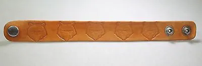WOLF HEAD HAND STAMPED AND STAINED LEATHER BRACELET ADJUSTABLE